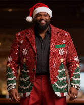 Big & Tall Men's Christmas Sequins Christmas Tree Print Suit